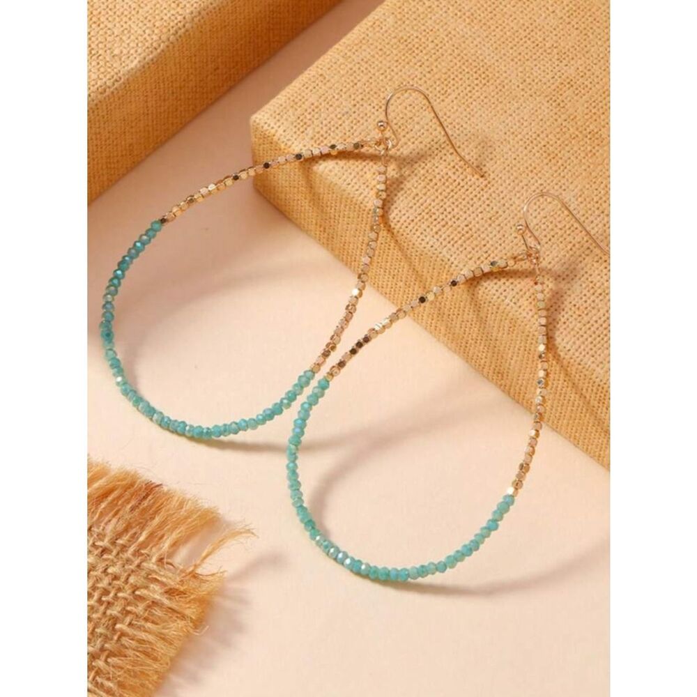 Anthropologie Turquoise Beaded Teardrop Hoop Earrings - Reposh